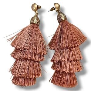 Big Boho Dusty Rose Tassel Dangle Statement‎ Earrings